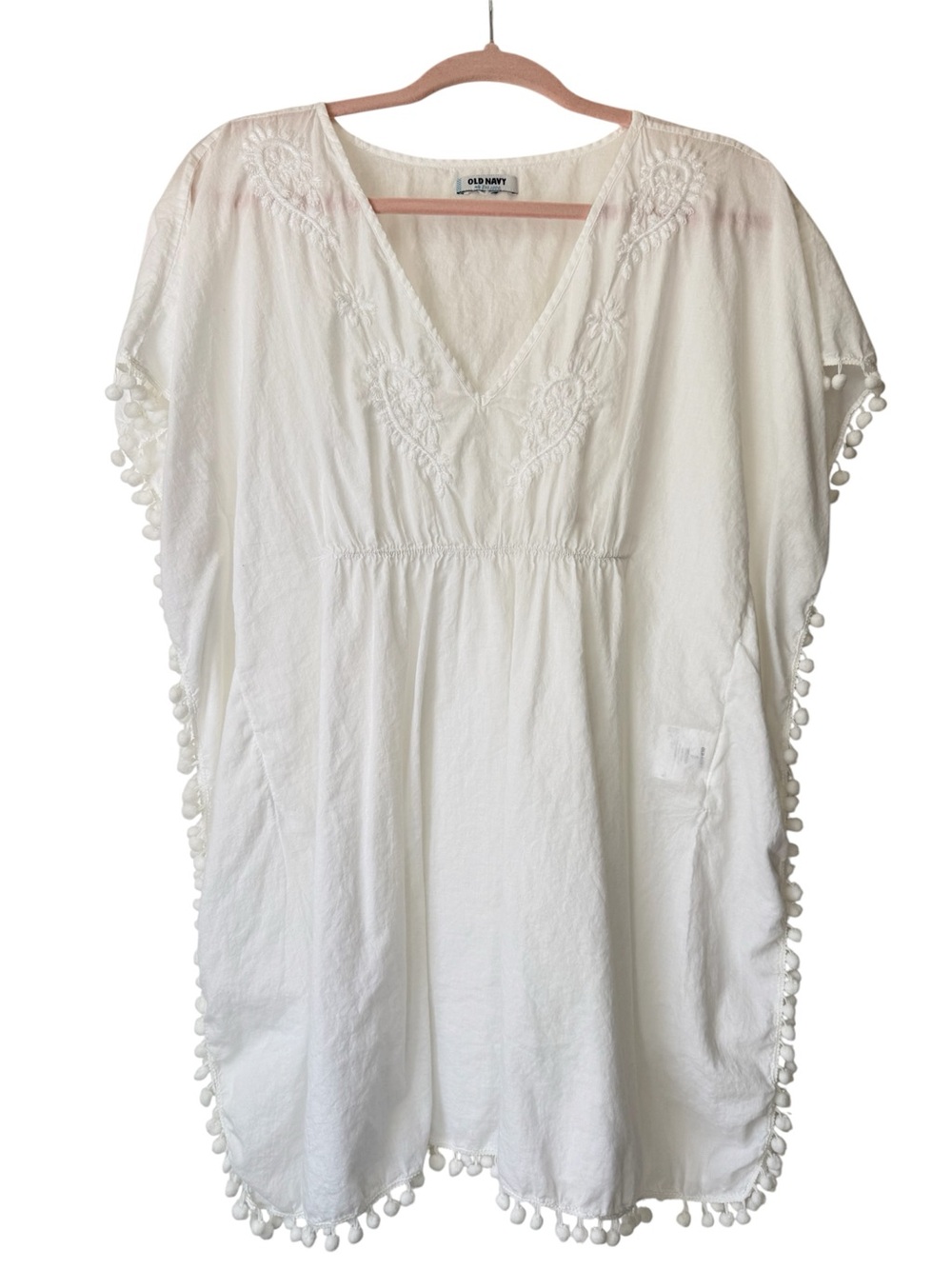 Old Navy White Cotton Embroidered V-Neck Swim Cover-Up